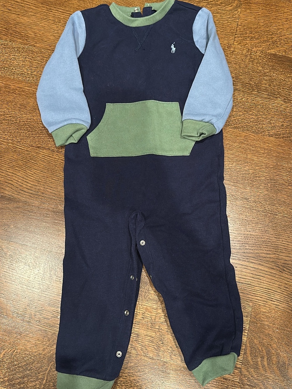 Ralph Lauren Navy, Green & Light Blue Baby Footie Romper